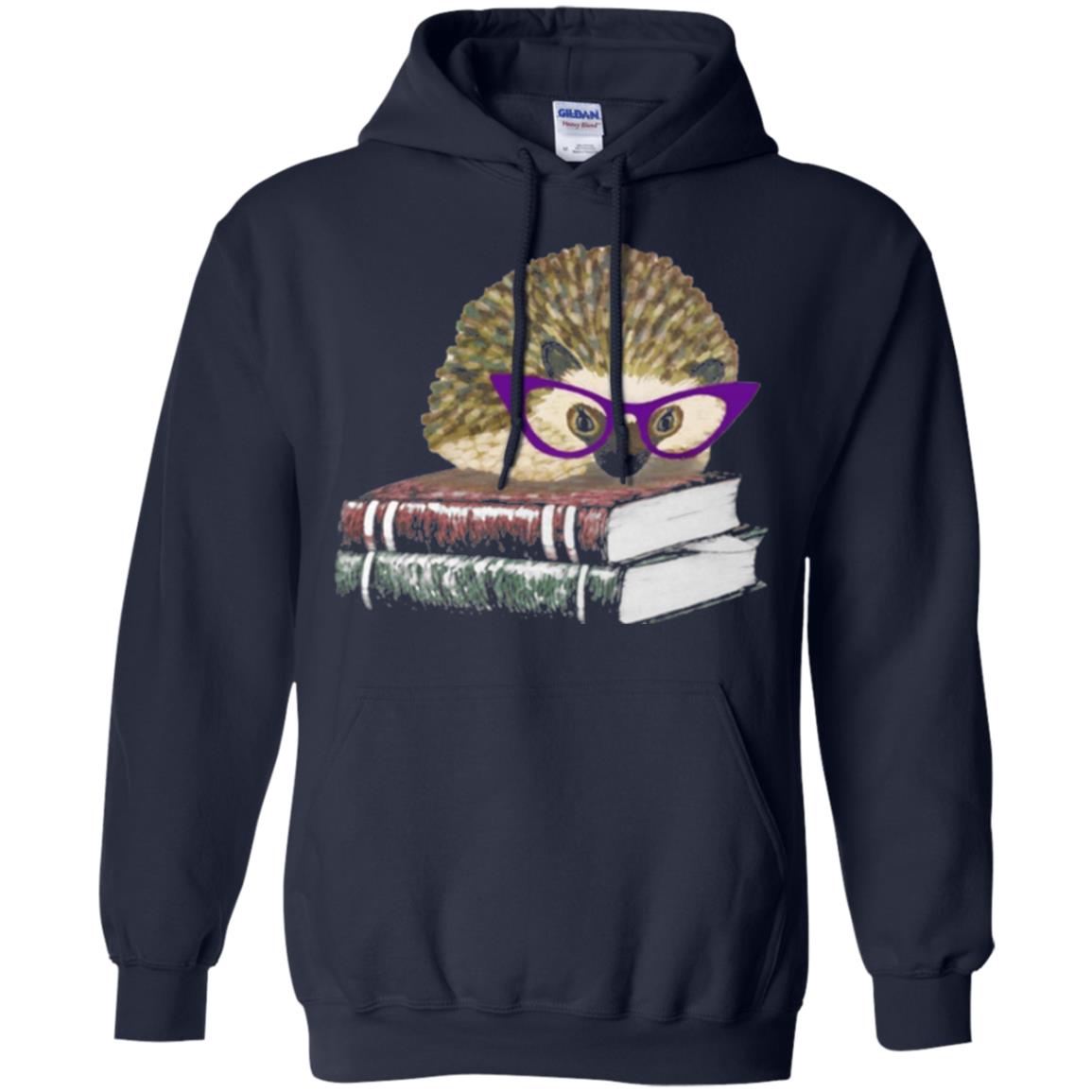 Adorable Hedgehog Book Nerd Gift Shirt Navy
