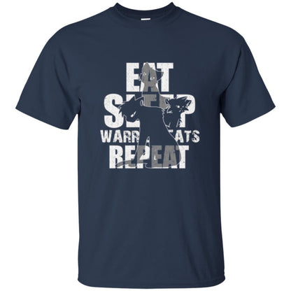 Cat Lover T-shirt Eat Sleep Warrior Cats Repeat Navy