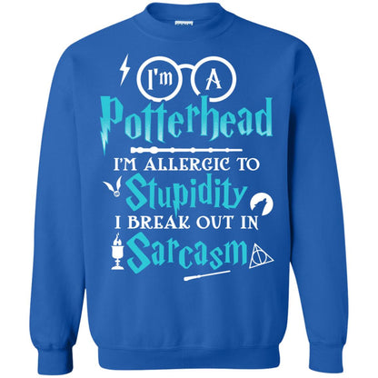 I_m A Potterhead I_m Allergic To Stupidity I Break Out In Sarcasm Harry Potter Fan T-shirt Royal
