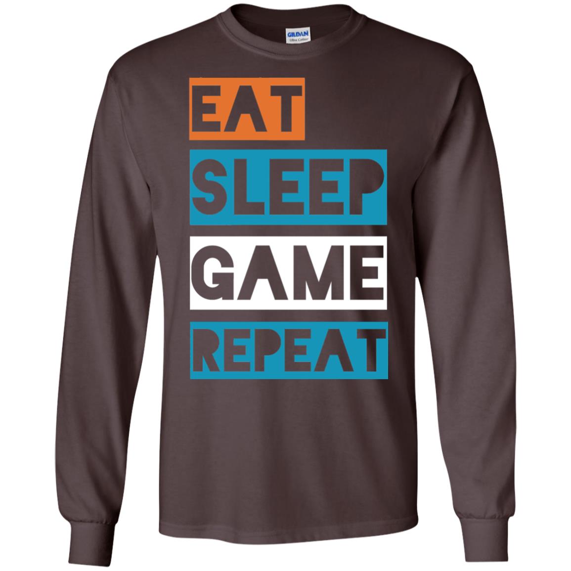 Eat Sleep Game Repeat Video Gamer Player T-shirt Dark Chocolate
