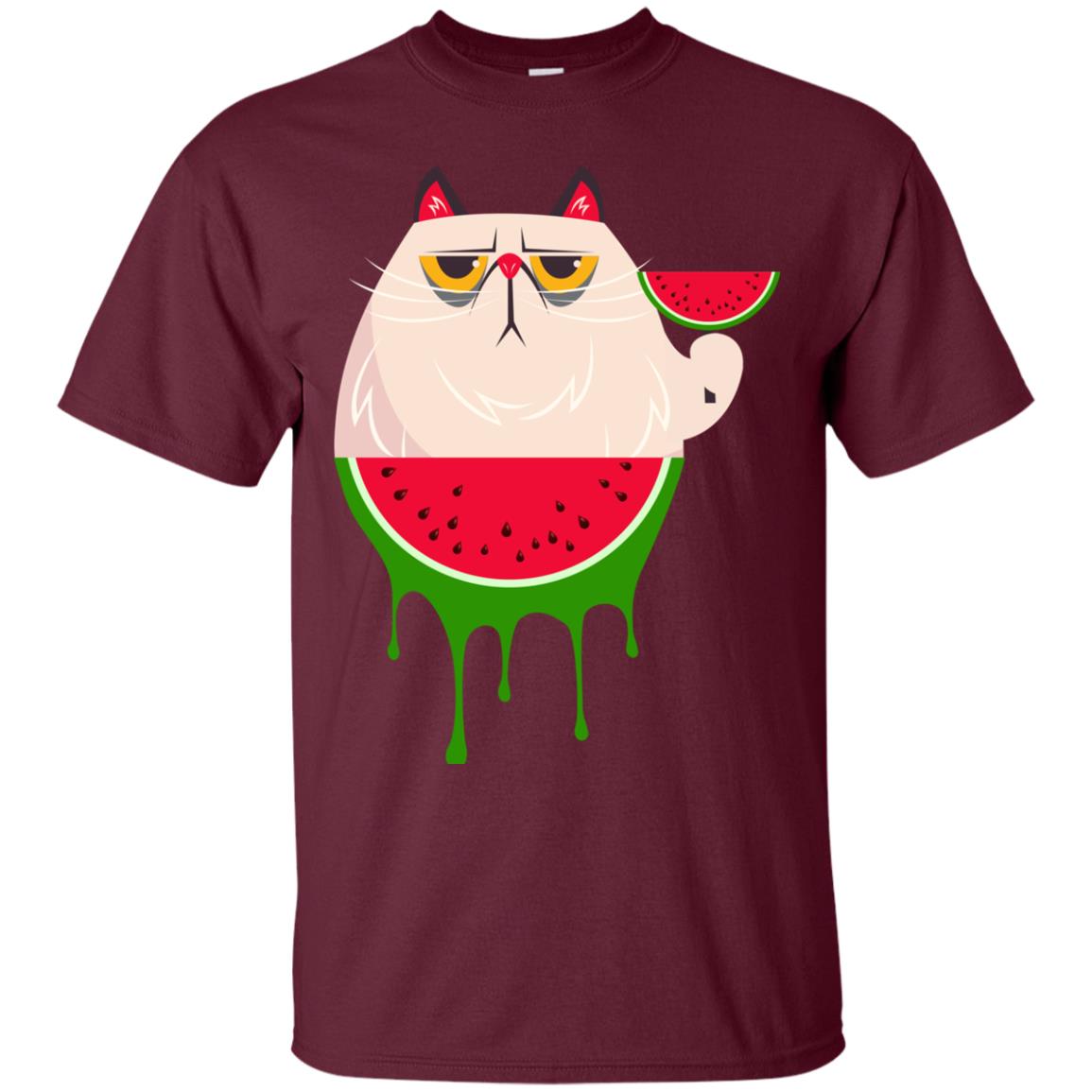 Watermelon Cat Funny Summer Melon Fruit Shirt Maroon