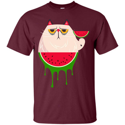 Watermelon Cat Funny Summer Melon Fruit Shirt Maroon
