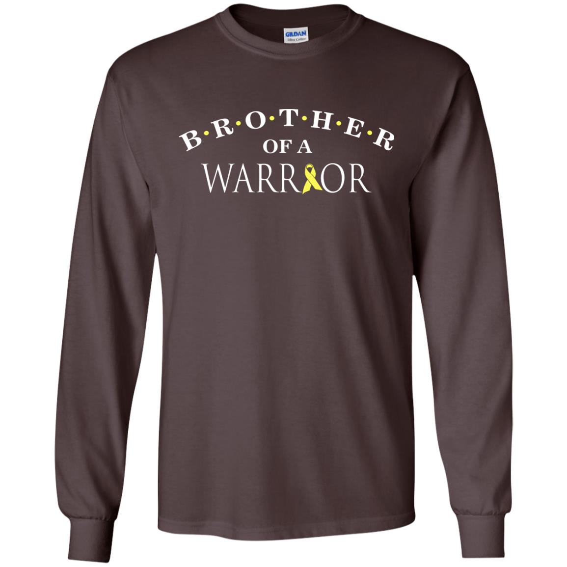 Brother Is A Warrior Childhood Cancer Awareness T-shirt Dark Chocolate