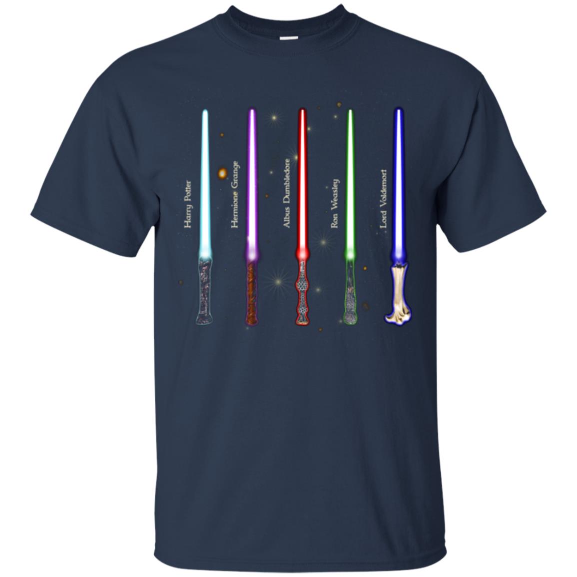 Harry Potter Lightsaber Wands Movie Fan T-shirt Navy