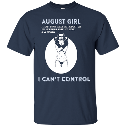 August Girl I Was Born With My Heart T-shirt Navy