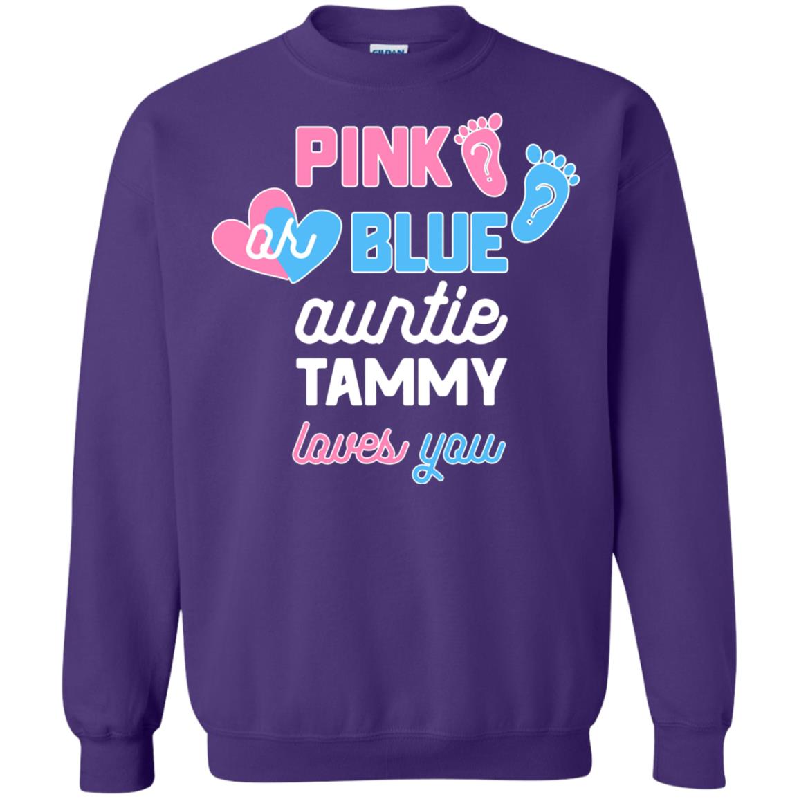 Gender Reveal Aunt Shirt Pink Or Blue Auntie Tammy Love You Purple