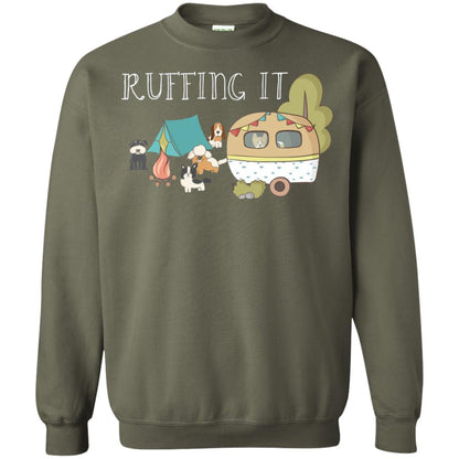 Ruffing It Camping With Dogs Camper T-shirt Military Green