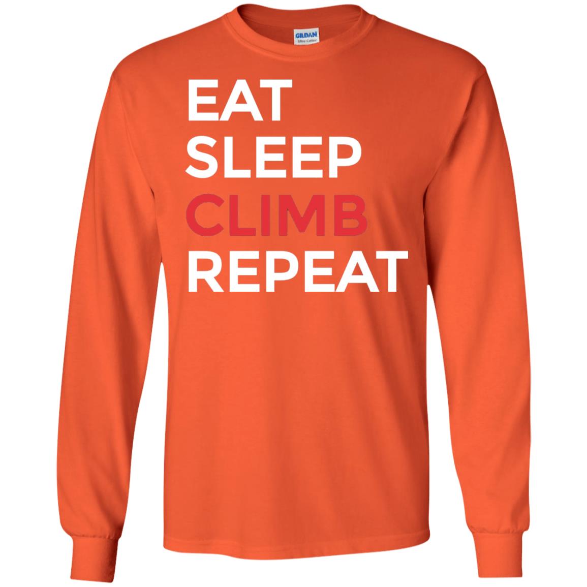 Eat Sleep Climb Repeat Mountain Climber Rock Climbing Shirt Orange