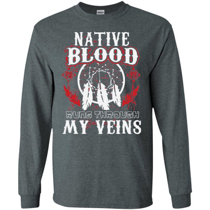 American T-shirt Native Blood Runs Through My Veins Dark Heather