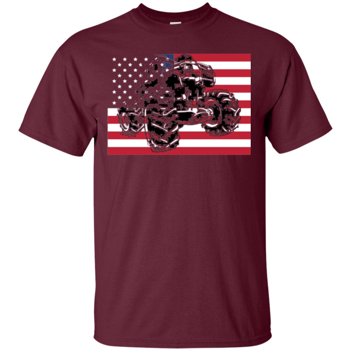 Trucking Lover T-shirt Usa Flag Big Monster Truck Maroon