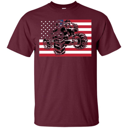 Trucking Lover T-shirt Usa Flag Big Monster Truck Maroon