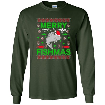 Christmas T-shirt Merry Fishmas Merry Christmas Fisherman Forest Green
