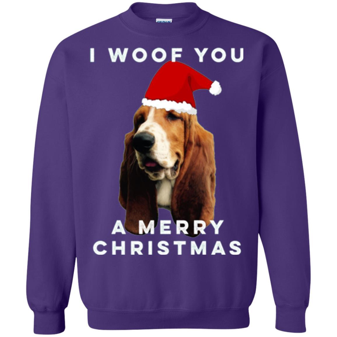 Basset Hound T-shirt I Woof You A Merry Christmas Purple