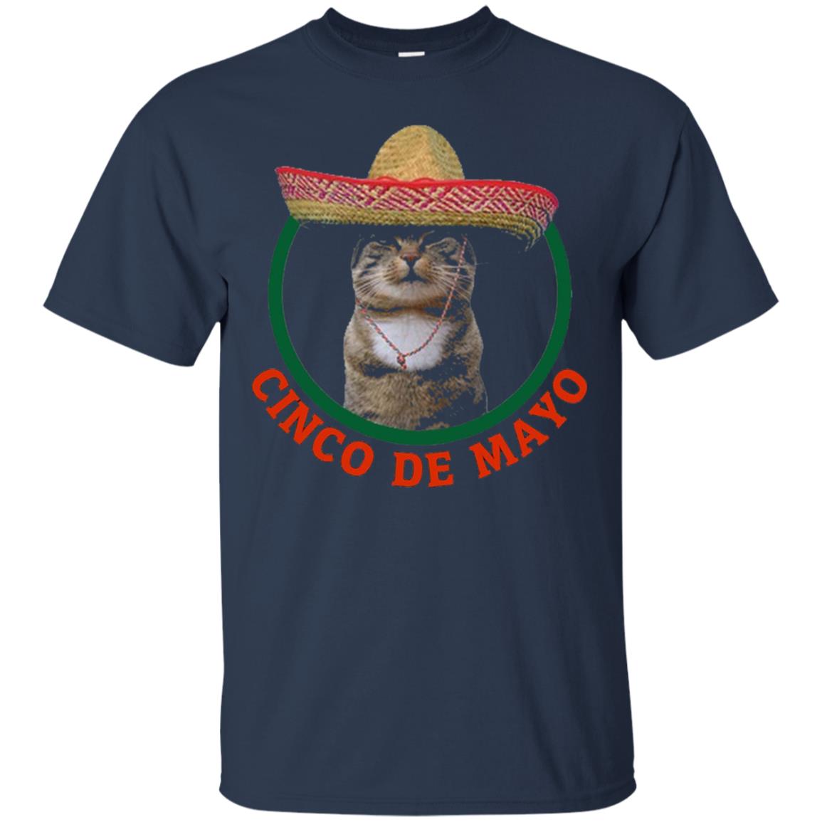 Cinco De Mayo Kitty Cat Funny Cute Meow Sombrero T-shirt Navy