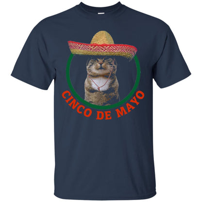 Cinco De Mayo Kitty Cat Funny Cute Meow Sombrero T-shirt Navy