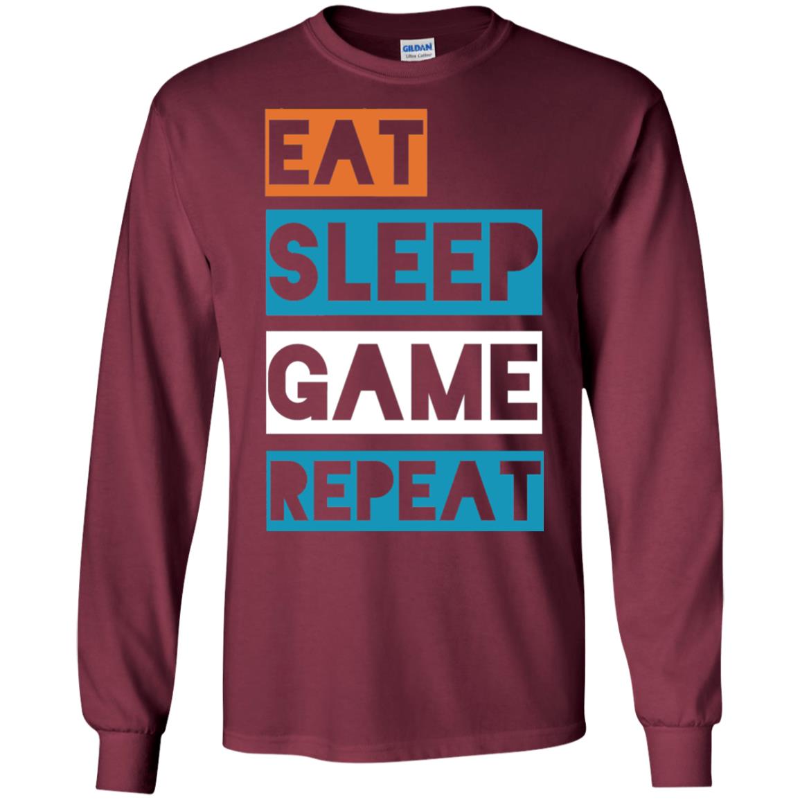 Eat Sleep Game Repeat Video Gamer Player T-shirt Maroon