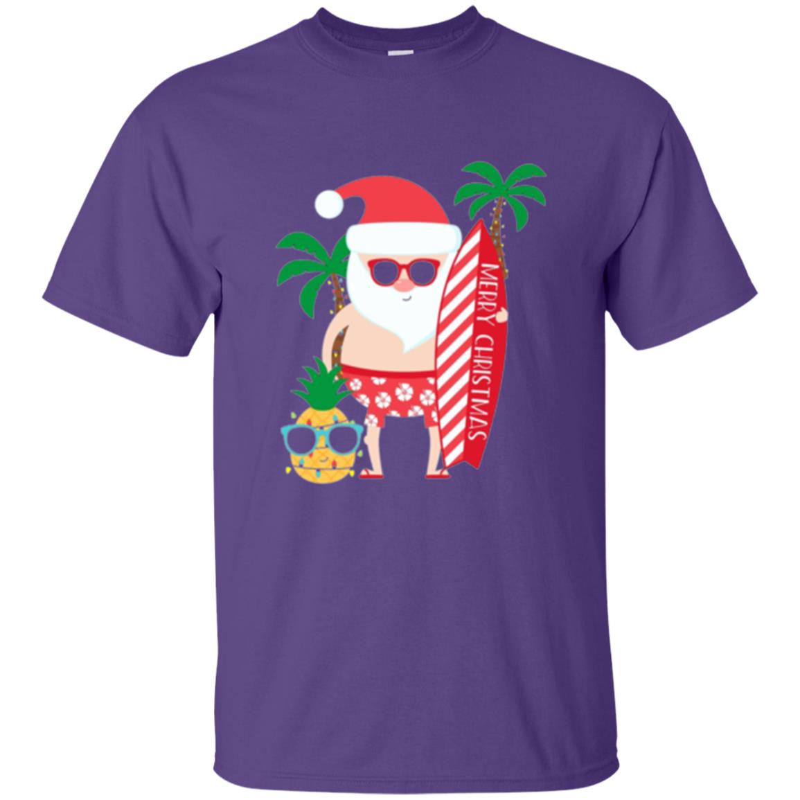 Christmas T-shirt Santa Claus Surfing Hawaiian Purple
