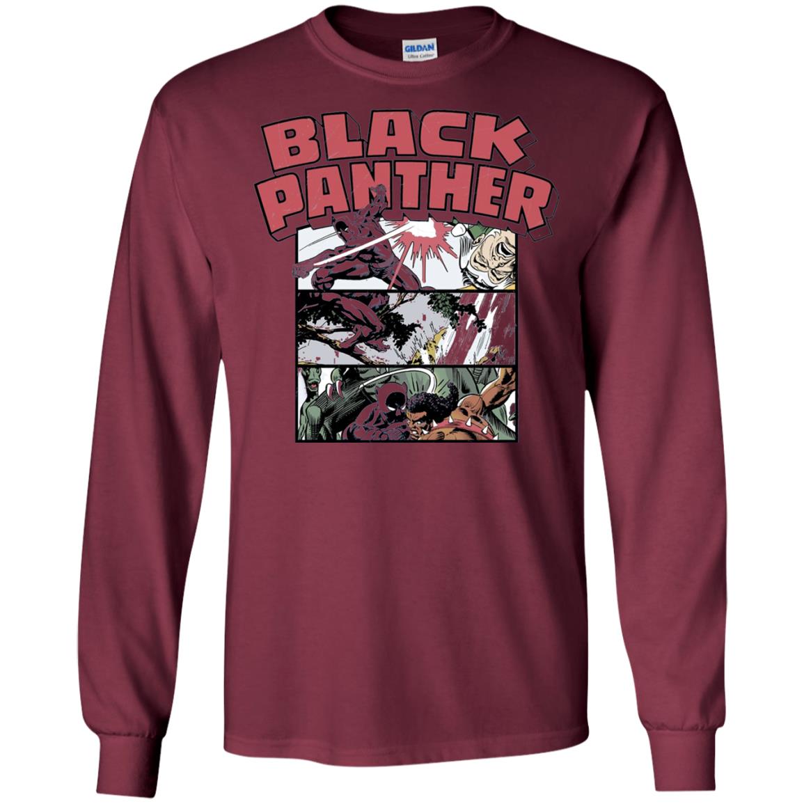 Black Panther Retro Comic Stacked Panel Art T-shirt Maroon