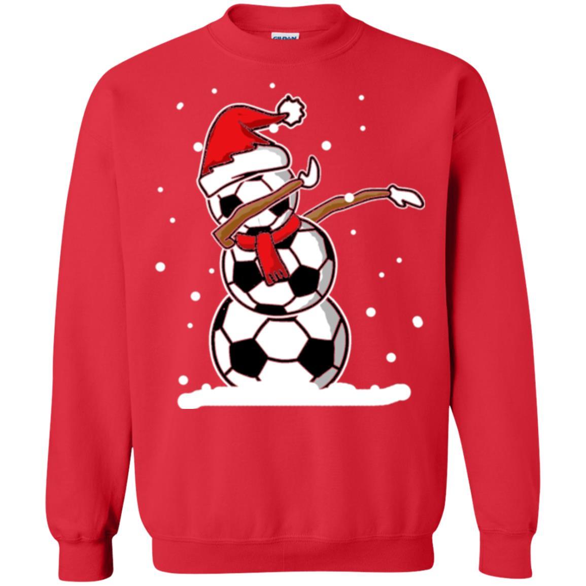 Christmas T-shirt Dabbing Snowman Soccer Red