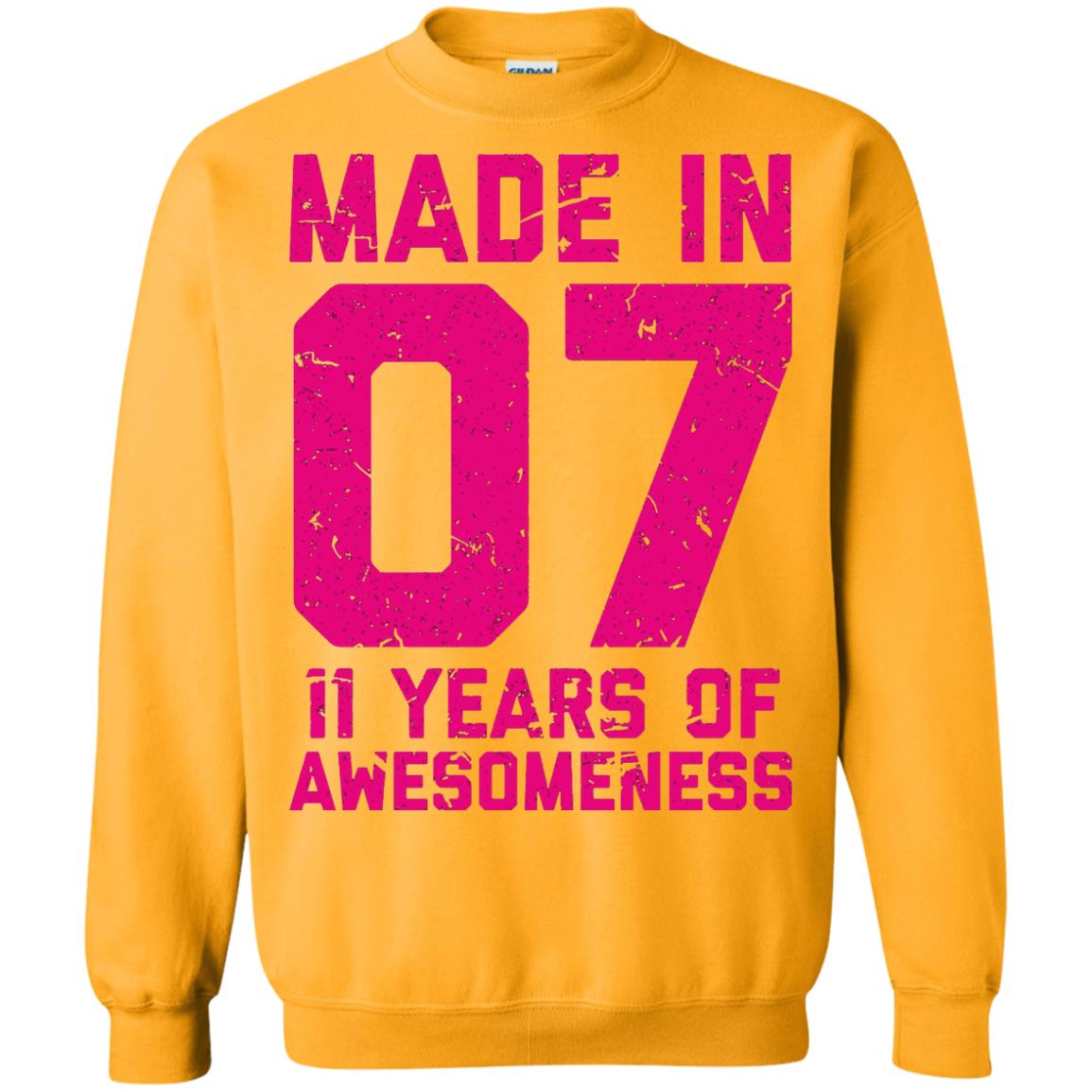 Made In 07 Age 11 Eleven Years Of Awesomeness T-shirt Gold