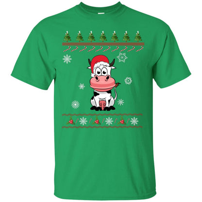 Milch Cow With Santa Hat Merry X-mas Ugly Christmas Gift Shirt For Mens Womens Kids Irish Green
