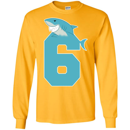 6th Birthday Shark Party Shirt Gold