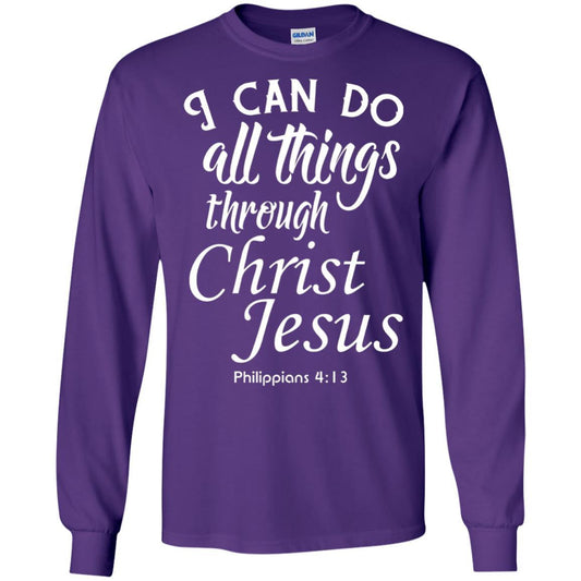 Christian T-shirt I Can Do All Things Through Christ Jesus Purple