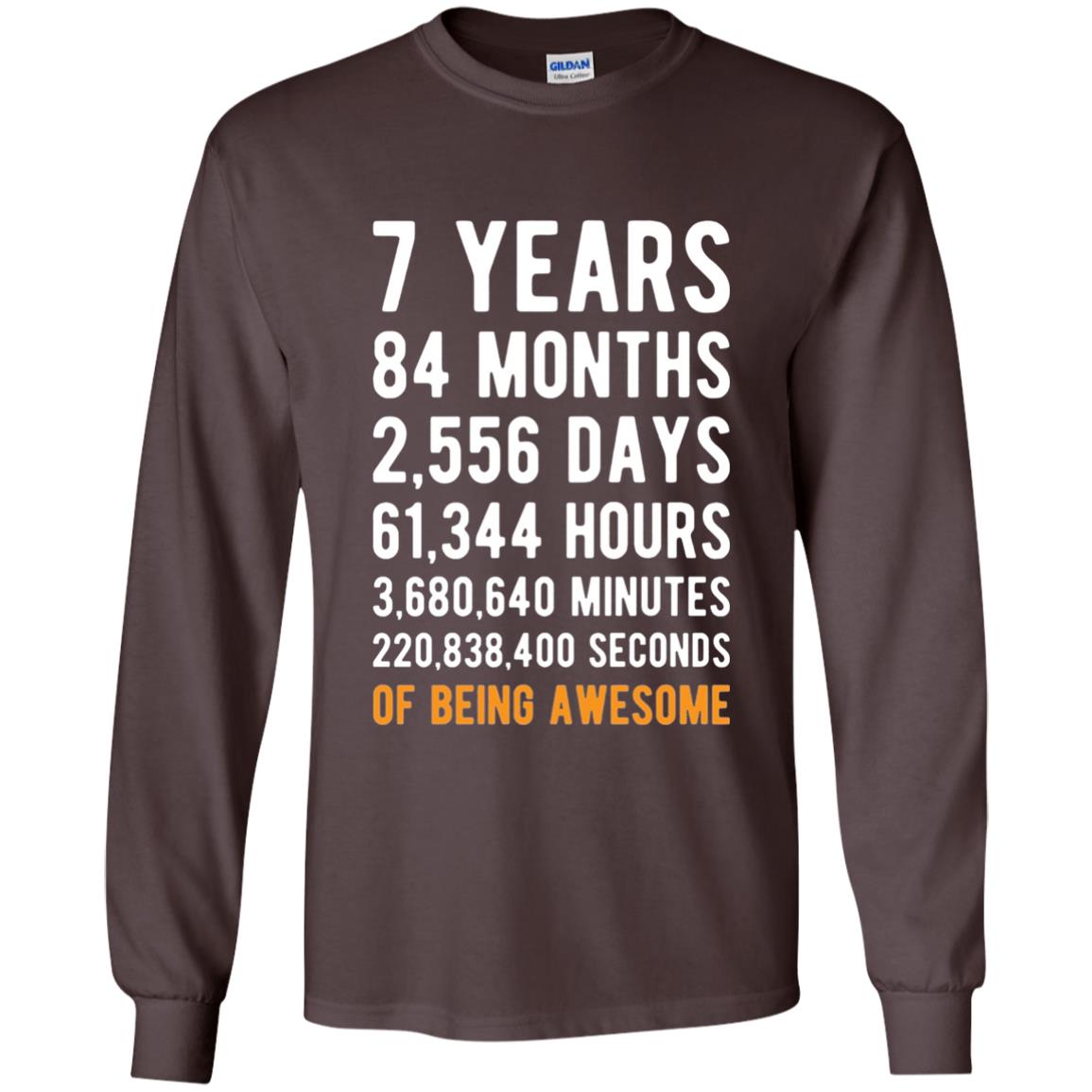 7th Birthday Shirt 7 Years Old Being Awesome Dark Chocolate