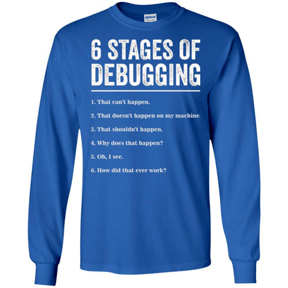 Programmer T-shirt 6 Stages Of Debugging Royal