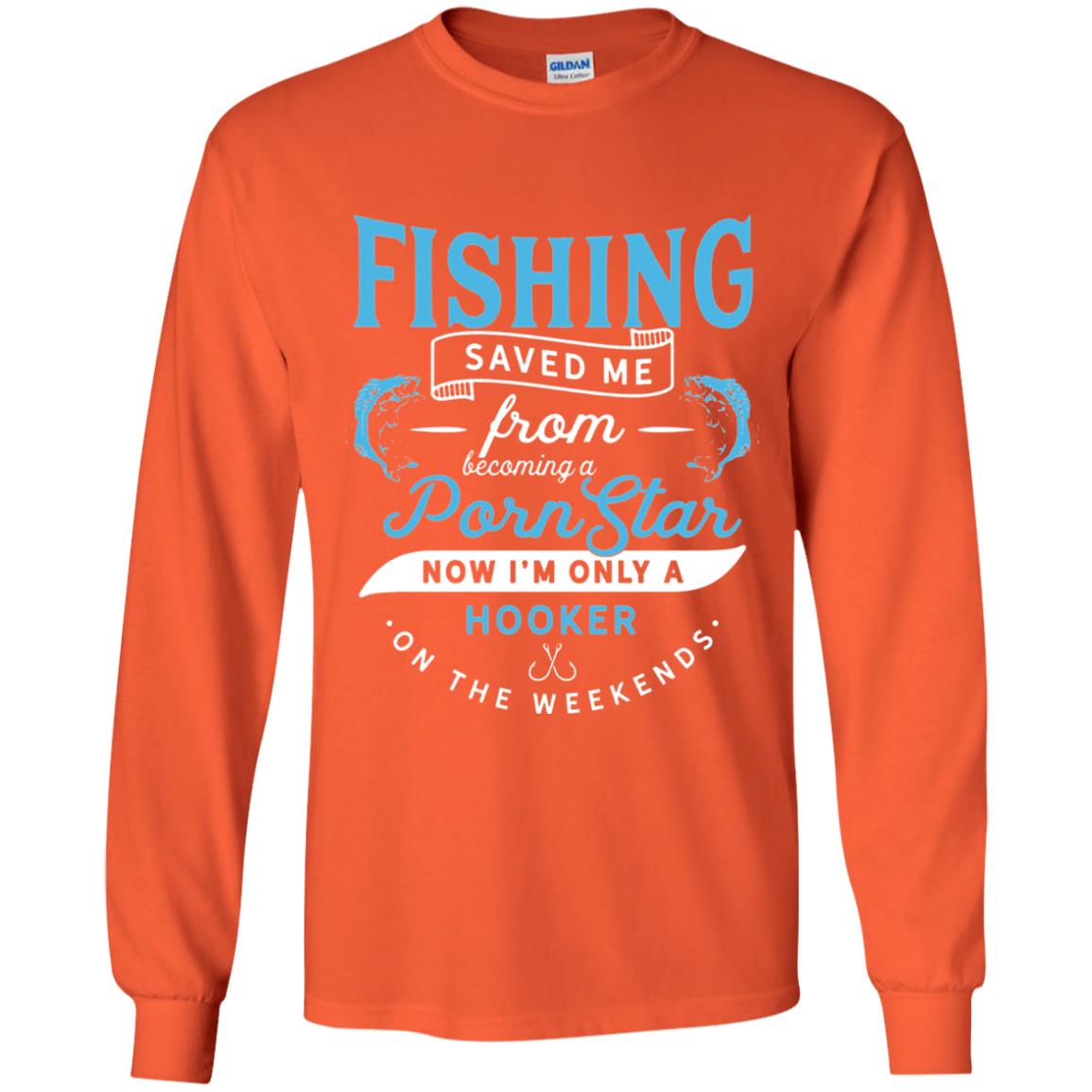 Funny Fishing Tshirts Im Only A Hooker On The Weekends Orange