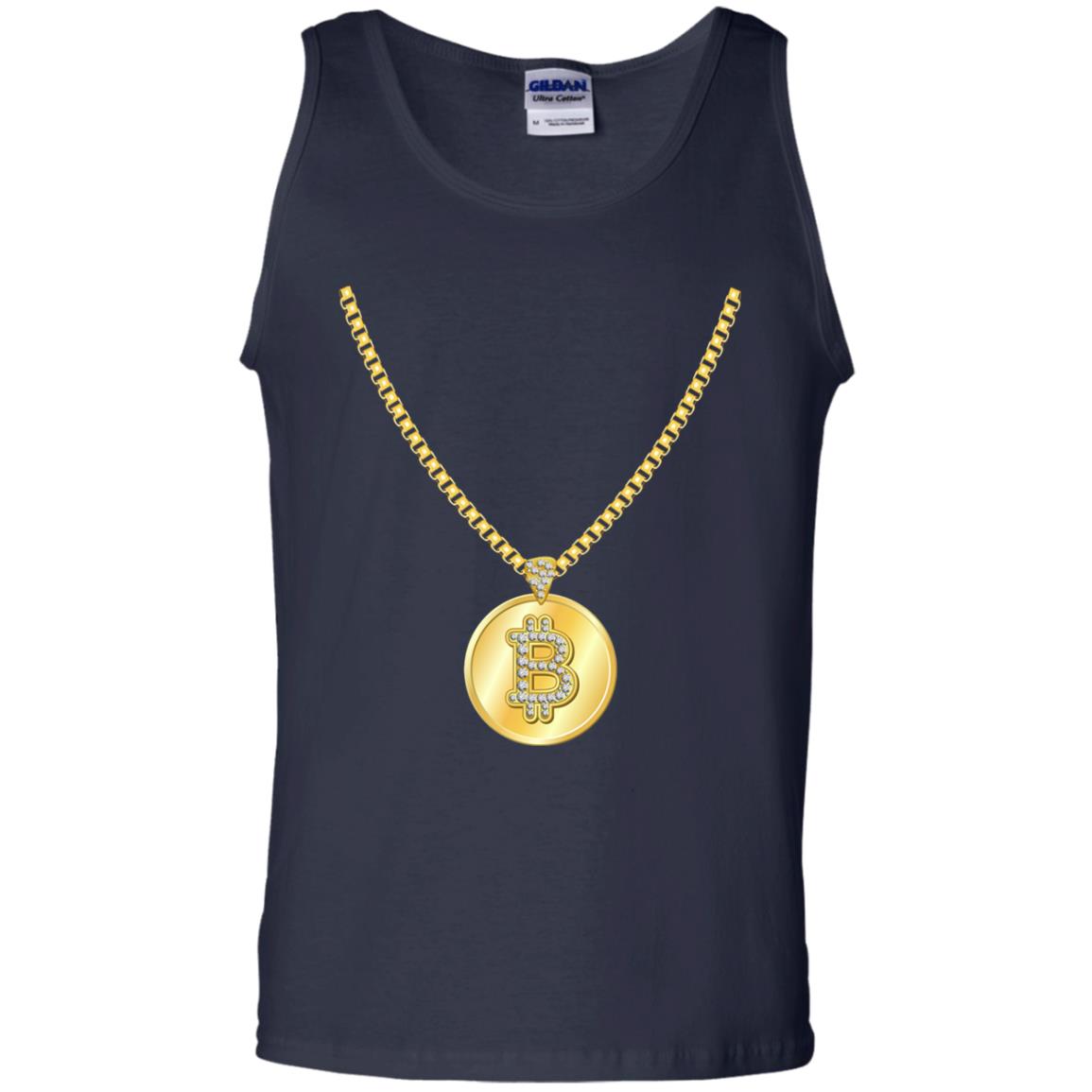 Funny Bitcoin T-shirt Gold Chain Cryptocurrency Necklace Navy