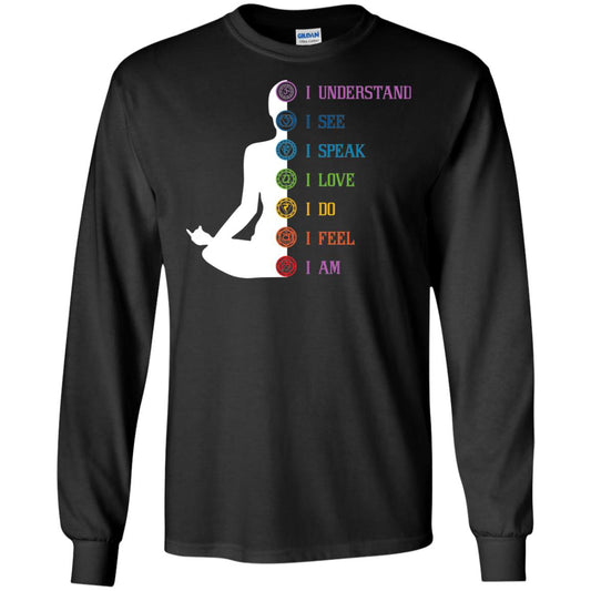 Chakra Meditation Yoga T-shirt I Speak I Love I Do I Feel I Am Black