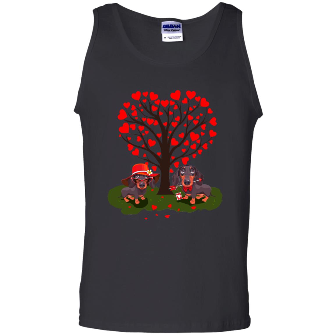 Valentine Dachshund Couple Heart Tree Shirt Black