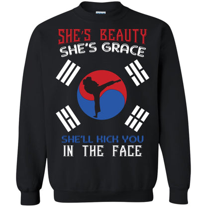 She’s Beauty She’s Grace She’ll Kick You In The Face Taekwondo T-shirt Black