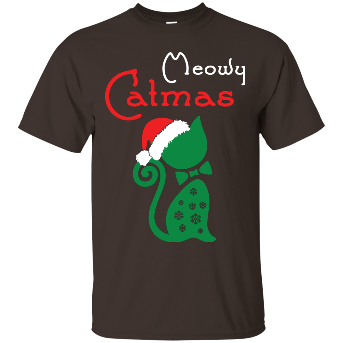 Cat Christmas T-Shirt Meowy Catmas Dark Chocolate
