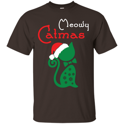Cat Christmas T-Shirt Meowy Catmas Dark Chocolate