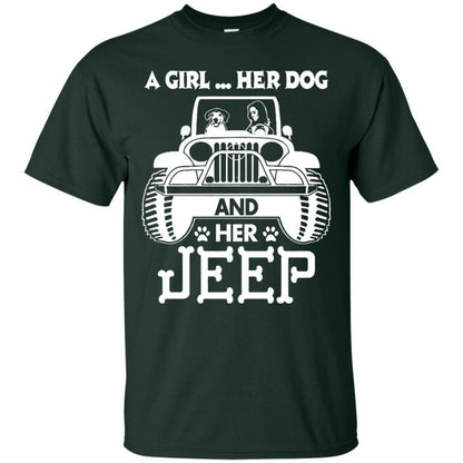 Dog Lover T-shirt A Girl Her Dog And Her Jeep Forest Green