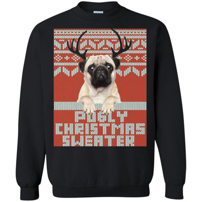 Dog Lovers T-shirt Pugly Christmas Sweater Black