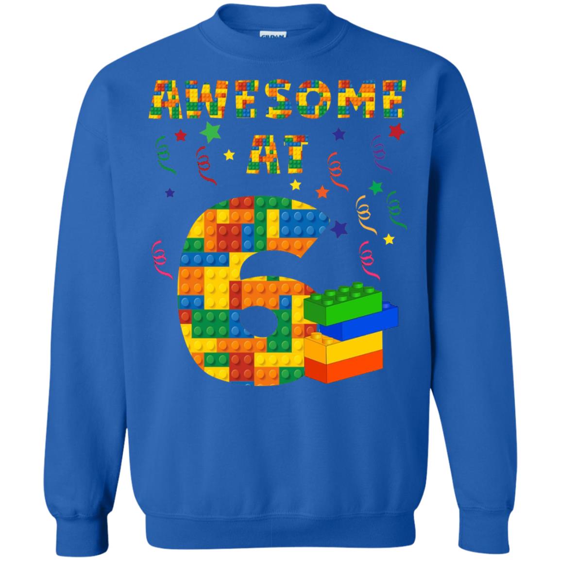 Awesome At 6 Age 6 Six Blocks Bricks Theme Shirt Royal