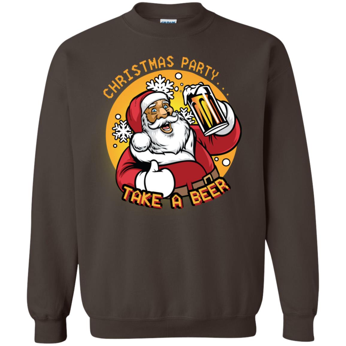Christmas Party Take A Beer Santa X-mas Gift Shirt Dark Chocolate
