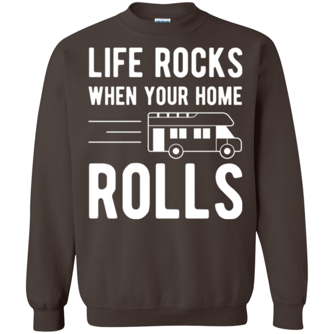 Camper Rv T-shirt Life Rocks When Your Home Roll Dark Chocolate