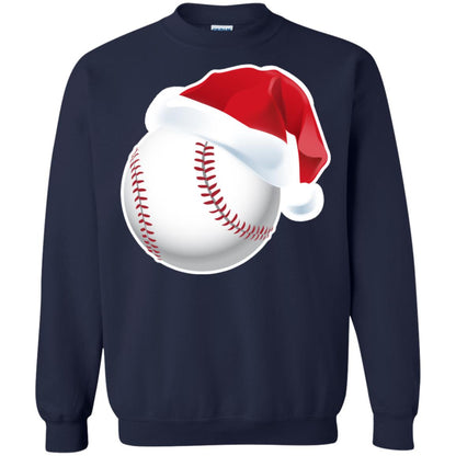 Baseball With Santa Claus Hat X-mas Shirt For Baseball Lovers Navy