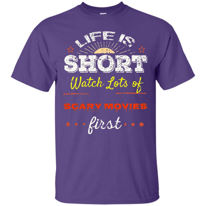 Horror Movie T-shirt Life Is Short Watch Scary Movies First Purple