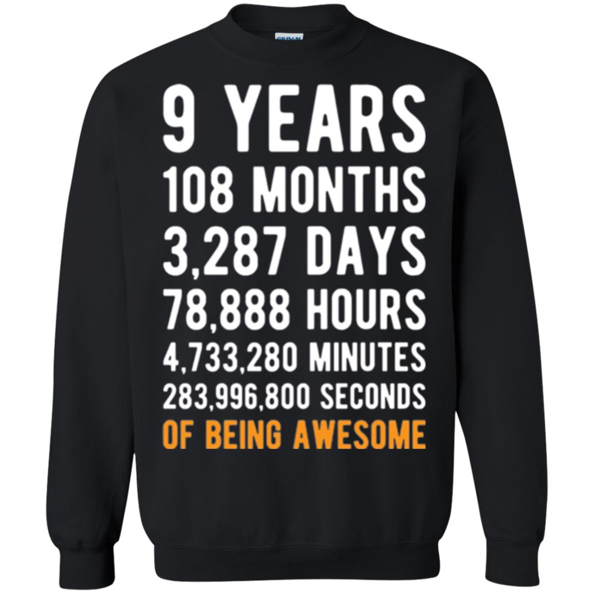 9th Birthday T-shirt 9 Years Old Being Awesome Black
