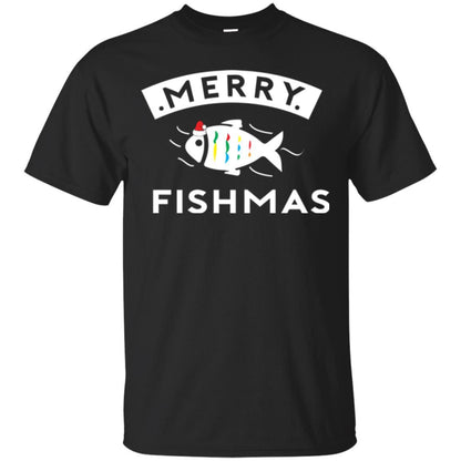 Merry Christmas Fisherman T-shirt Merry Fishmas Black