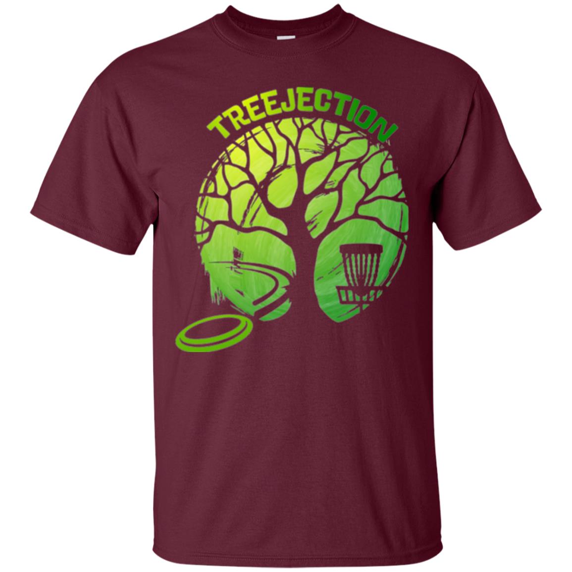 Funny Disc Golf T-shirt Treejection Maroon