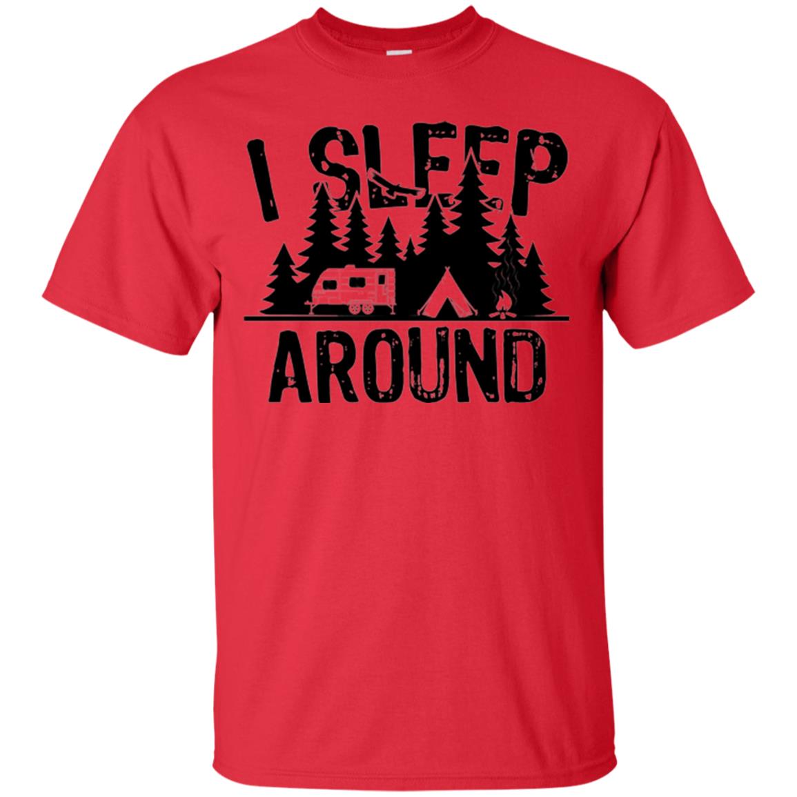 Funny Camping T-shirt I Sleep Around Red