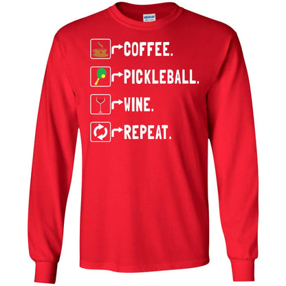 Funny Coffee Lovers T-shirt Pickleball Wine Repeat Red