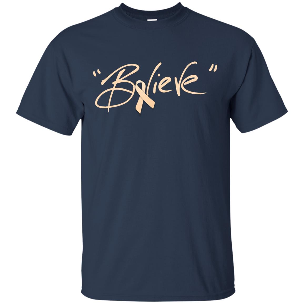 Uterine Cancer Awareness Shirt Peach Ribbon Believe Navy