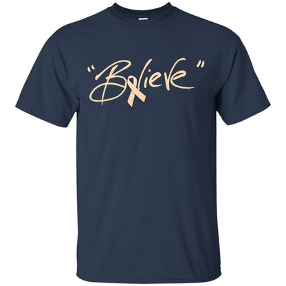 Uterine Cancer Awareness Shirt Peach Ribbon Believe Navy